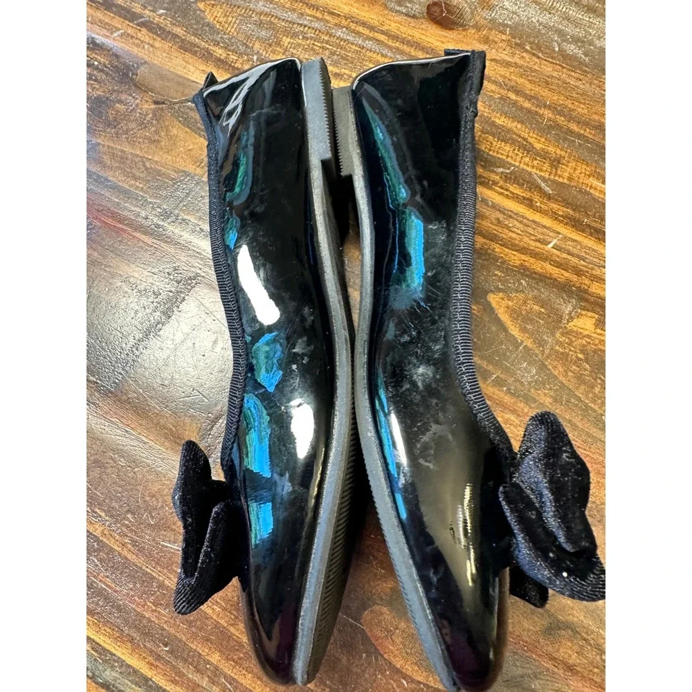 Cat & Jack Girls Black Patent Ballet Flats Velvet Bow Dress Shoes Size 3